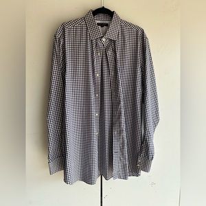 Banana republic long sleeve button up white purple plaid size XL non iron slim